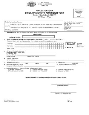 bicol university online application|Senior High School Admission Test .